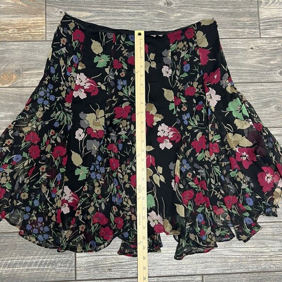 Lauren Ralph Lauren Ruffled Floral Georgette Skirt Size 12 Black Multi Floral - Picture 9 of 15
